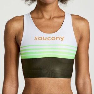 Saucony Women's Striped Sports Bra - White, Green, Black
